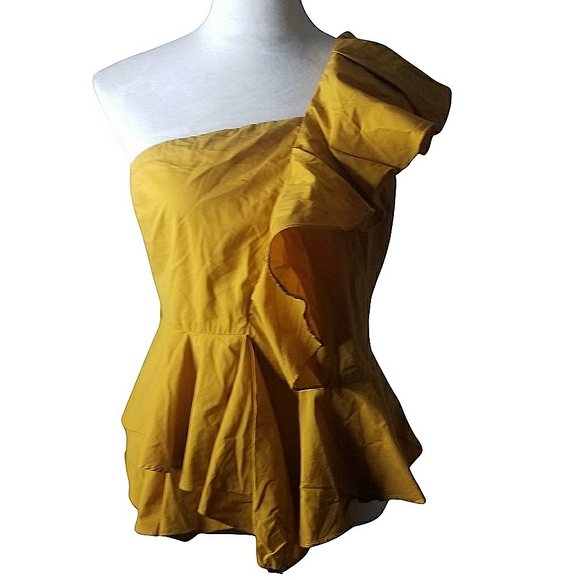 Strut & Bolt Golden One Shoulder Stylish Ruffle Top - Picture 2 of 7